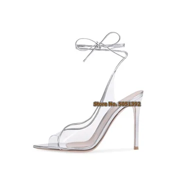 Sliver Pointed Toe Ankle Lace-up Transpatent PVC Clear Crystal Sexy Stiletto Heel Women Sandals Elegant Banquet Plus Size Shoes 
Sliver Pointed Toe Ankle Lace-up Transpatent PVC Clear Crystal Sexy Stiletto Heel Women Sandals Elegant Banquet Plus Size Shoes