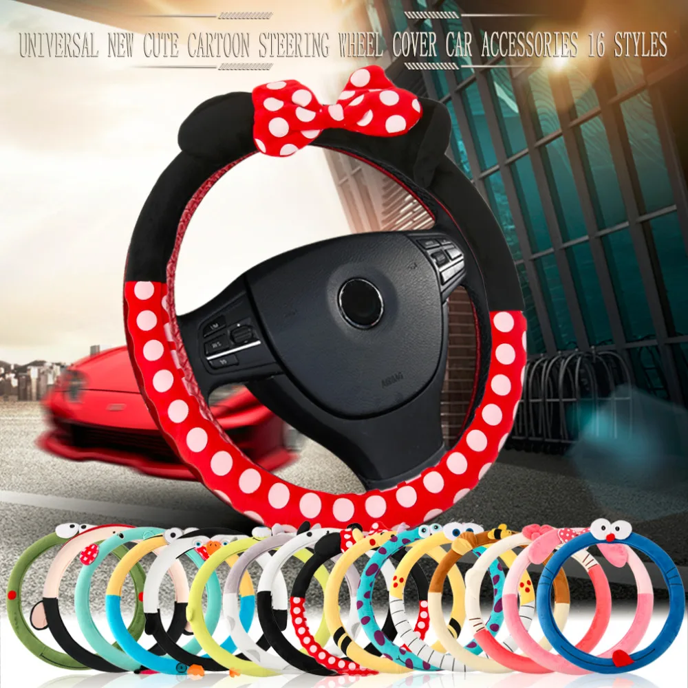 Image 2016 Car Styling Bow Car Steering Wheel Cover cute Cartoon Universal Interior Accessories Set Women man 16designs car covers