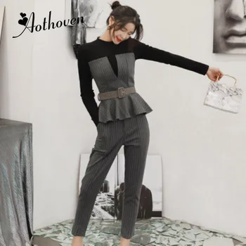 2 Piece Set Women Suit Autumn Gray Striped Elegant Office Patchwork Sashes Ruffles Top and Long Pants Set Work Two Piece Set
2 Piece Set Women Suit Autumn Gray Striped Elegant Office Patchwork Sashes Ruffles Top and Long Pants Set Work Two Piece Set