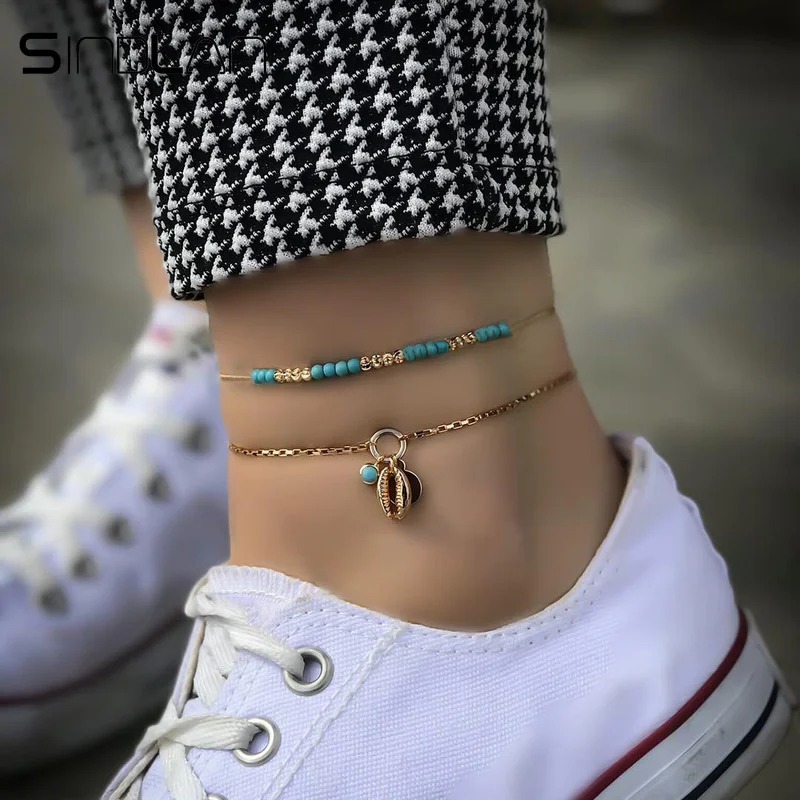 

Sindlan Gold Shell Charm Beads Chain Foot Bracelets for Women Summer Barefoot Leg Anklet Bracelet Bohemia Beach Sandal Jewelry