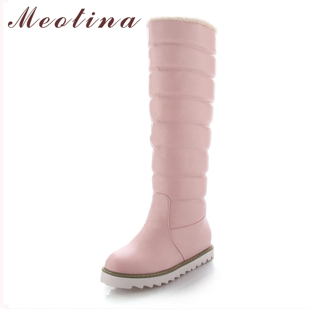 Image Women Boots Winter Boots Australia Boots Round Toe Medium Heels Knee High Snow Boot Plus Size 9.5 10 Pleated White Shoes A68 A80