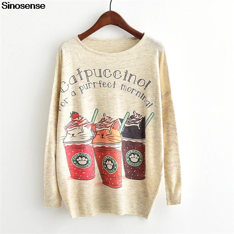 Women Sweater Pullover Basic Knitted Tops 2019 Long Sleeve Sweaters Ladies Letter Ice Cream Coffee Cat Sweater Truien Dames
Women Sweater Pullover Basic Knitted Tops 2019 Long Sleeve Sweaters Ladies Letter Ice Cream Coffee Cat Sweater Truien Dames