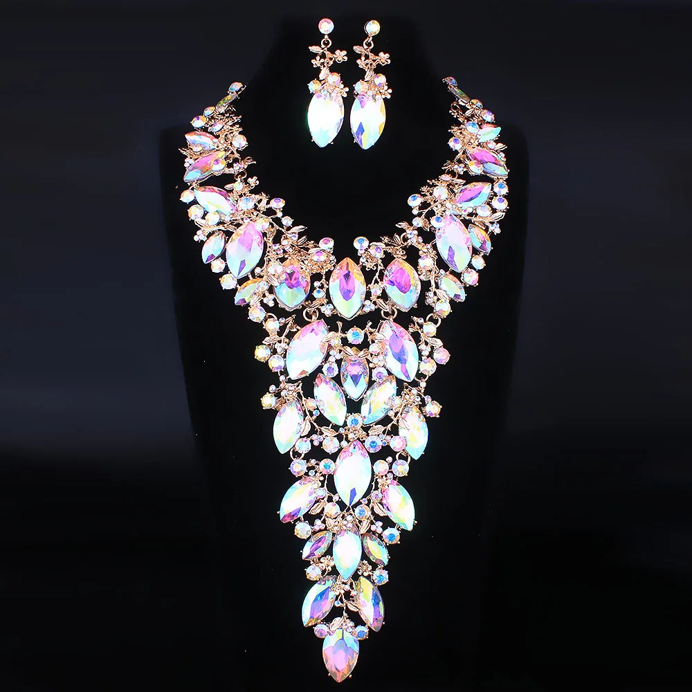 Комплект из ожерелья и сережек FARLENA с кристаллами стразами для невесты свадебное