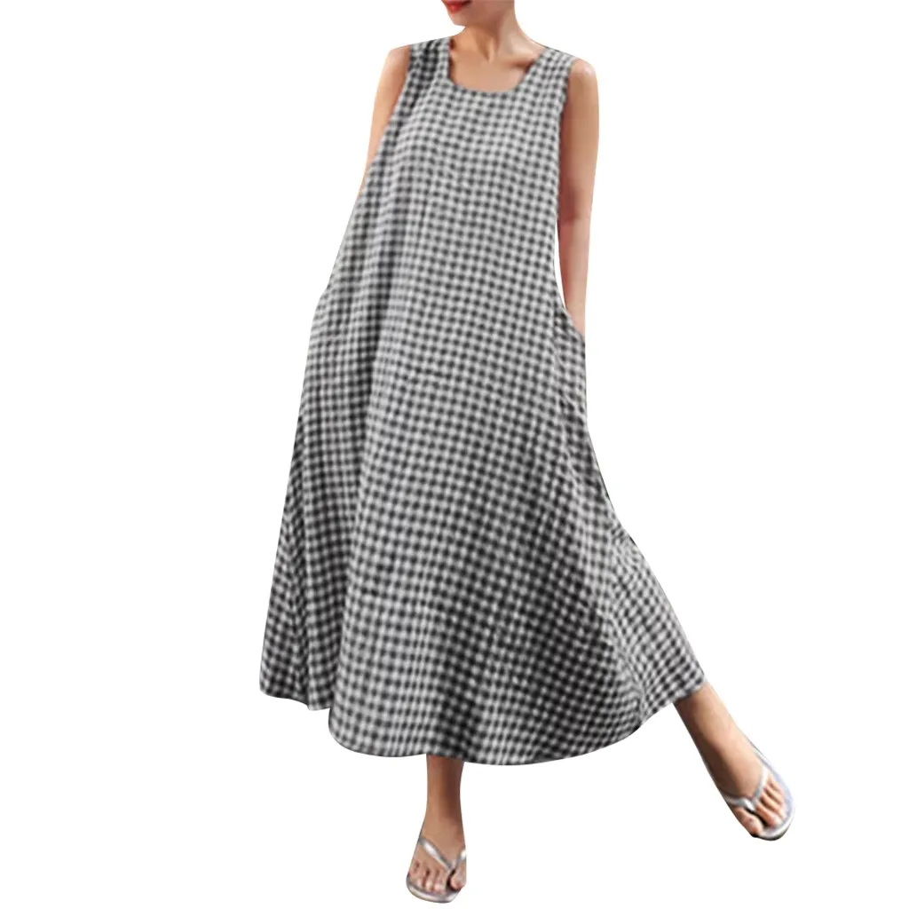 Sleeveless summer dresses Big Code Loose dresses summer 2019 Linen Plaid Printed Long Dress sukienka vestidos robe femme#J30
Sleeveless summer dresses Big Code Loose dresses summer 2019 Linen Plaid Printed Long Dress sukienka vestidos robe femme#J30