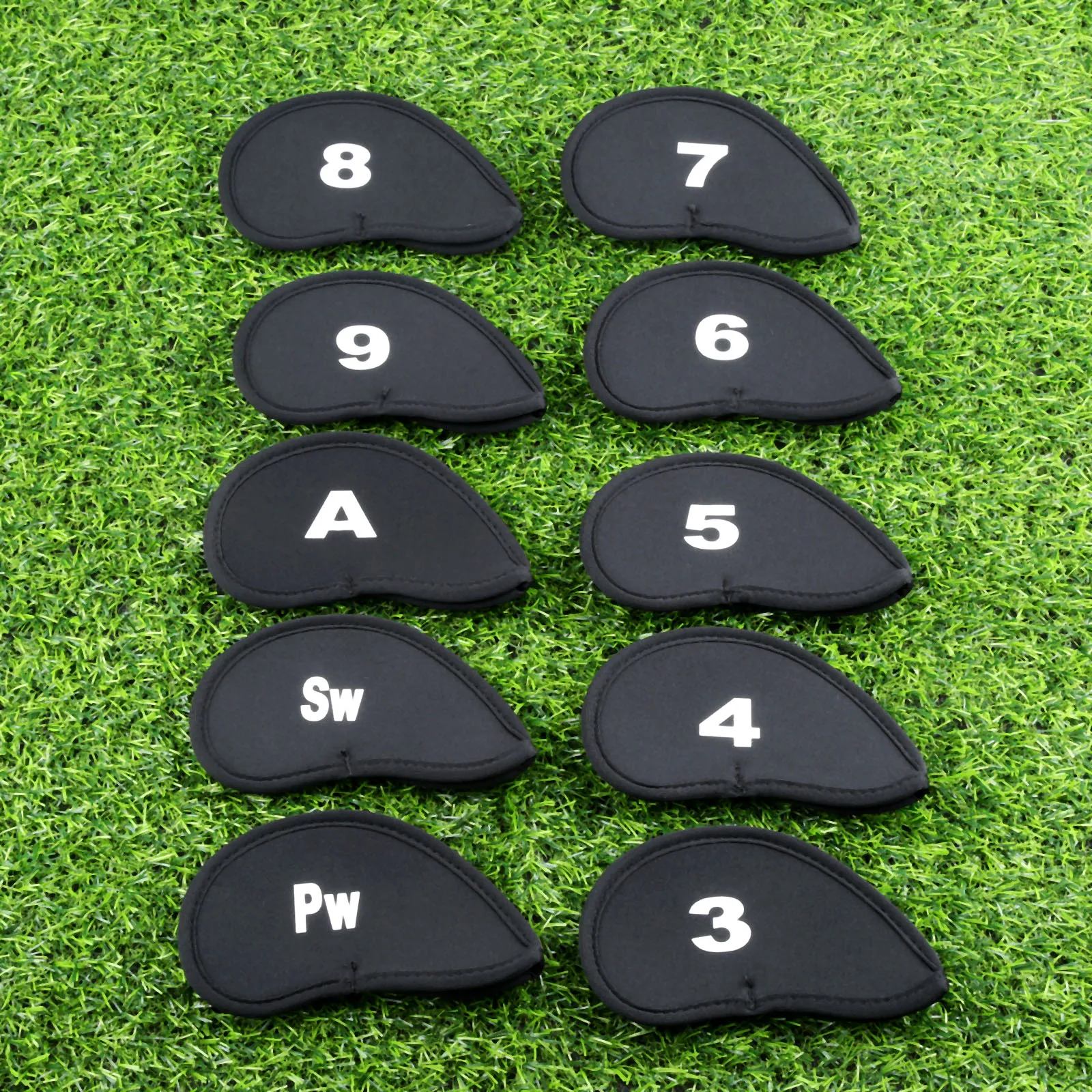 10pcs Black Golf Head Covers Golf Iron Putter Club Heads Protector Set Neoprene Headcover with Numbers (3 4 5 6 7 8 9 PW SW A)
10pcs Black Golf Head Covers Golf Iron Putter Club Heads Protector Set Neoprene Headcover with Numbers (3 4 5 6 7 8 9 PW SW A)