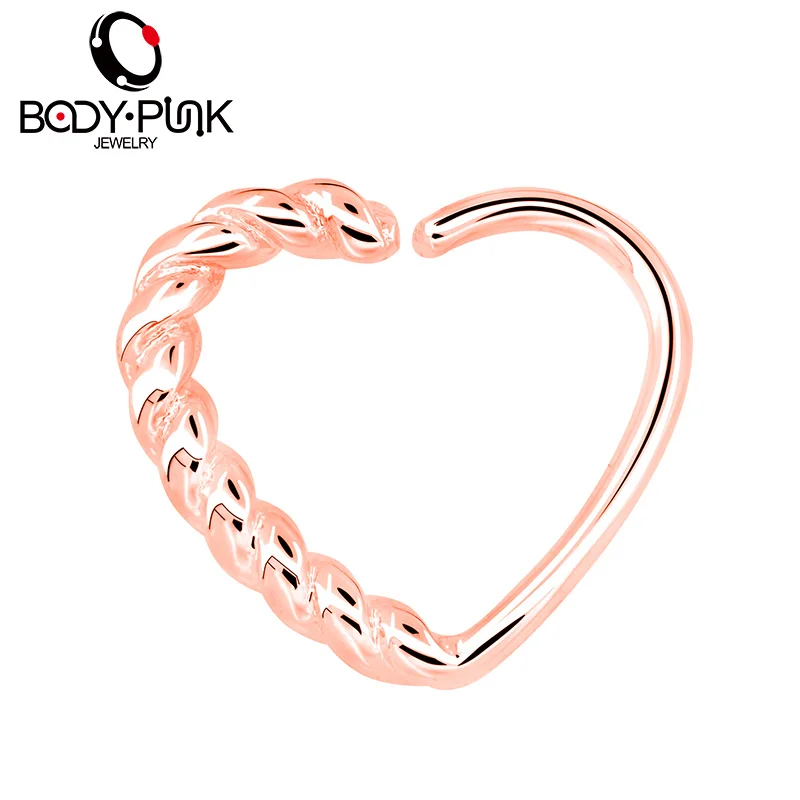 BODY PUNK 16G Multi-functional Heart Shape Twisted Cartilage Earring Hoop Fake Nose Ring Eyebrow Piercing Earring Tragus Jewelry  (14)