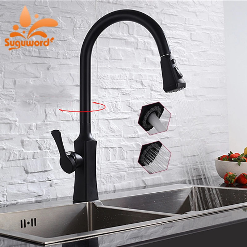 Suguword Black Kitchen Faucet Deck Mounted Single Holder One Hole Hot and Cold Mixer Tap Pull Out Spray Free Rotation
Suguword Black Kitchen Faucet Deck Mounted Single Holder One Hole Hot and Cold Mixer Tap Pull Out Spray Free Rotation