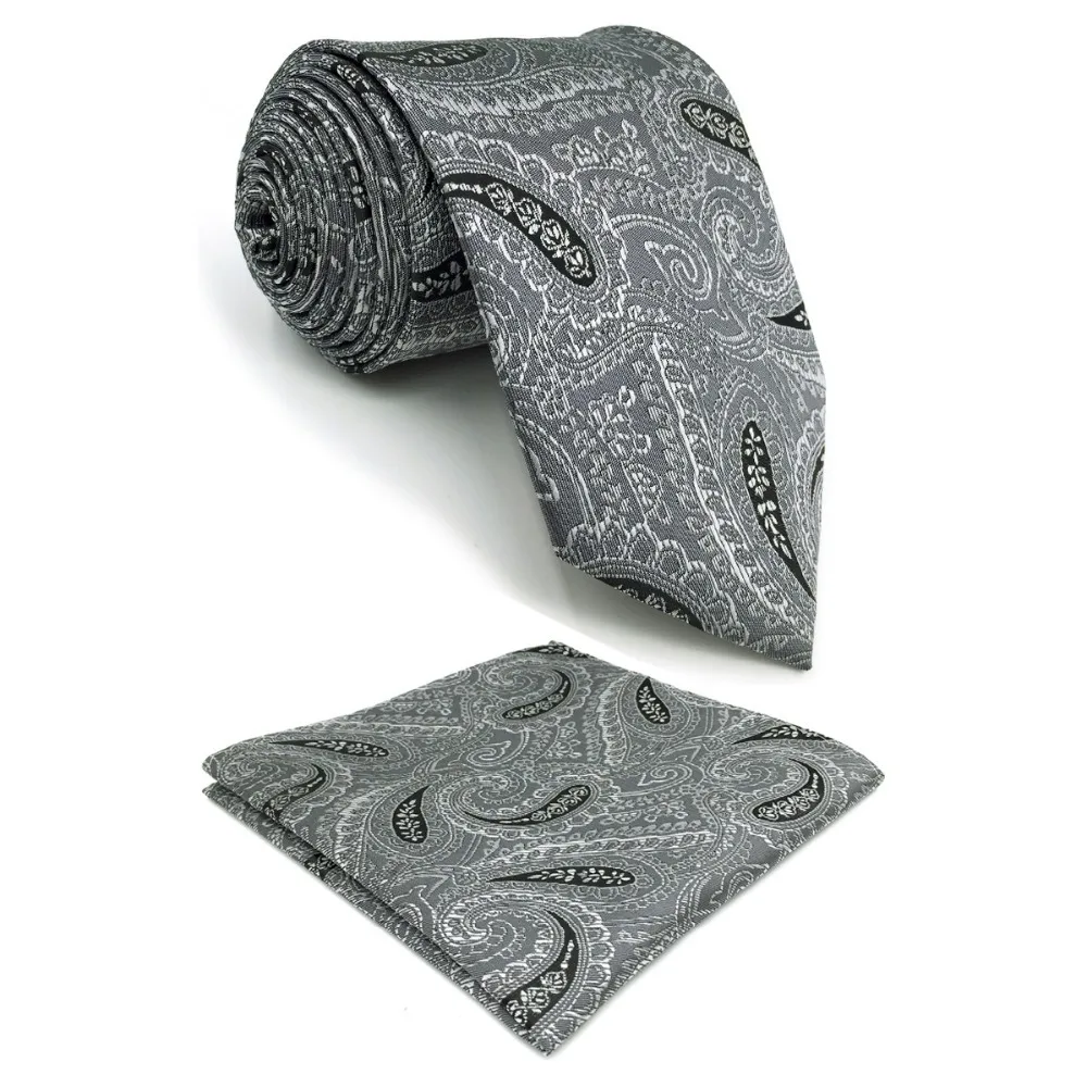 D30 Dark Grey Paisley Mens Neck Tie Classic Extra Long Ties for Men Pocket Square
D30 Dark Grey Paisley Mens Neck Tie Classic Extra Long Ties for Men Pocket Square