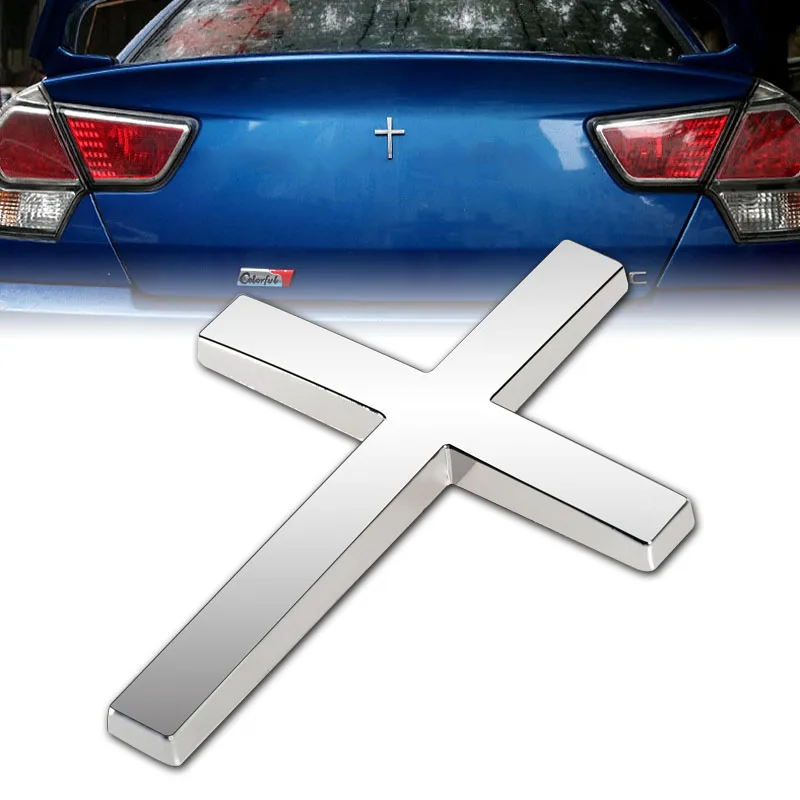 3D Metal Christian Cross Car Side Body Trunk Emblem Badge Sticker Decal Silver