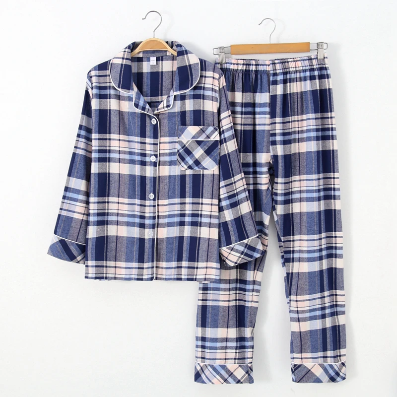 Women Plaid Yarn-dyed Cotton Pajamas Suit Long Sleeve Trousers Pajama Set Cotton Autumn Sleepwear Sleep Set Household Clothes
Women Plaid Yarn-dyed Cotton Pajamas Suit Long Sleeve Trousers Pajama Set Cotton Autumn Sleepwear Sleep Set Household Clothes