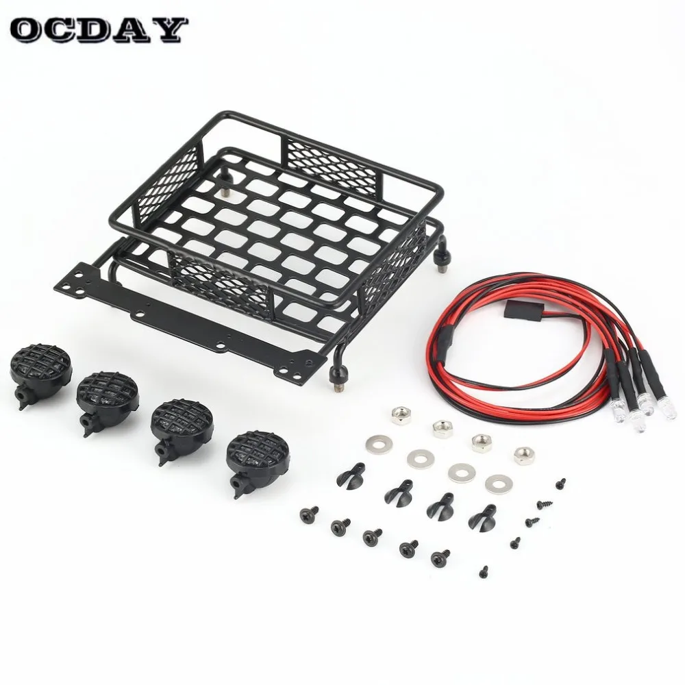 RC Roof Rack Metal Luggage Carrier with LED Spotlights Bar for 1/10 Car Off-road Crawler TAMIYA CC01 AXIAL SCX10D90 | Игрушки и хобби