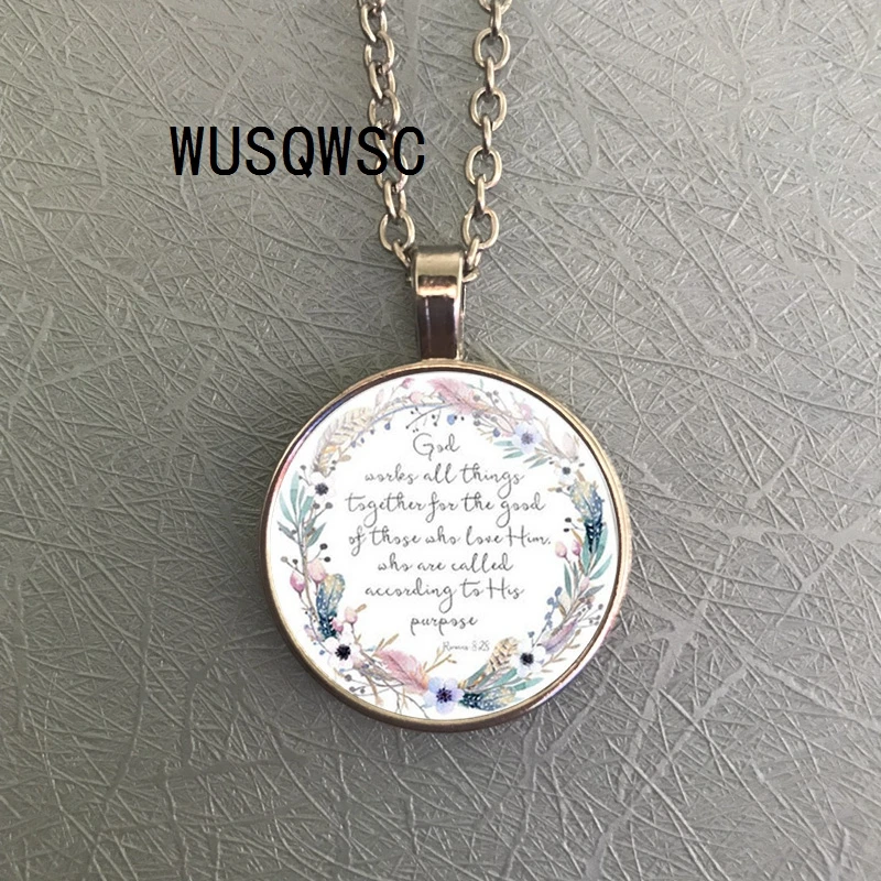 Фото 2018 God works all things together for the good of those who love him Romans 8 28 Bible verse necklace jewelry Christian gift | Украшения и