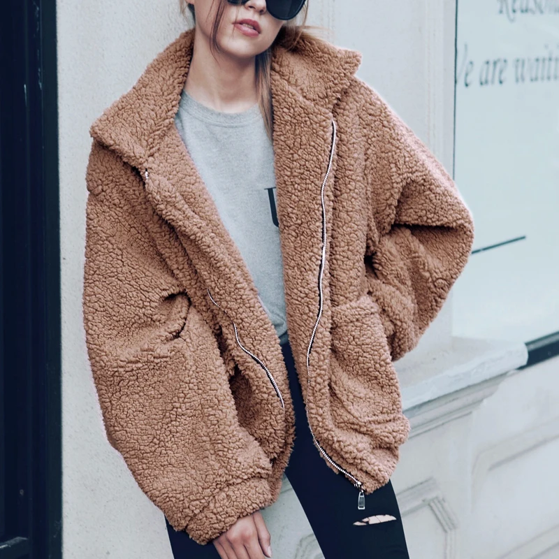 Women Lambswool Jacket Autumn Winter Warm Zipper Coat with 2 Pocket Casual Outerwear Camel Hairy Overcoat Plus Size
Women Lambswool Jacket Autumn Winter Warm Zipper Coat with 2 Pocket Casual Outerwear Camel Hairy Overcoat Plus Size