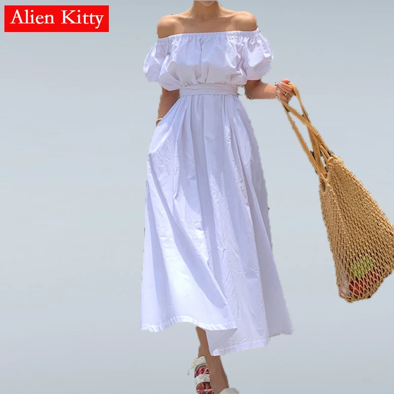 Alien Kitty Chic Summer Clean Waist-Controlled Slash Neck All-Match Women Elegant Sweet Fresh Sleeve Stylish Casual White Dress
Alien Kitty Chic Summer Clean Waist-Controlled Slash Neck All-Match Women Elegant Sweet Fresh Sleeve Stylish Casual White Dress