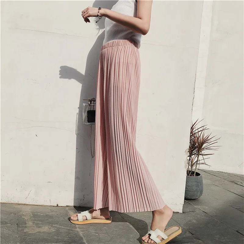 New Spring Summer Casual Thin Chiffon Wide Leg Pant Women Elastic Waist Pleated Trousers Sweet Solid Beach Female Leggings Mw313
New Spring Summer Casual Thin Chiffon Wide Leg Pant Women Elastic Waist Pleated Trousers Sweet Solid Beach Female Leggings Mw313