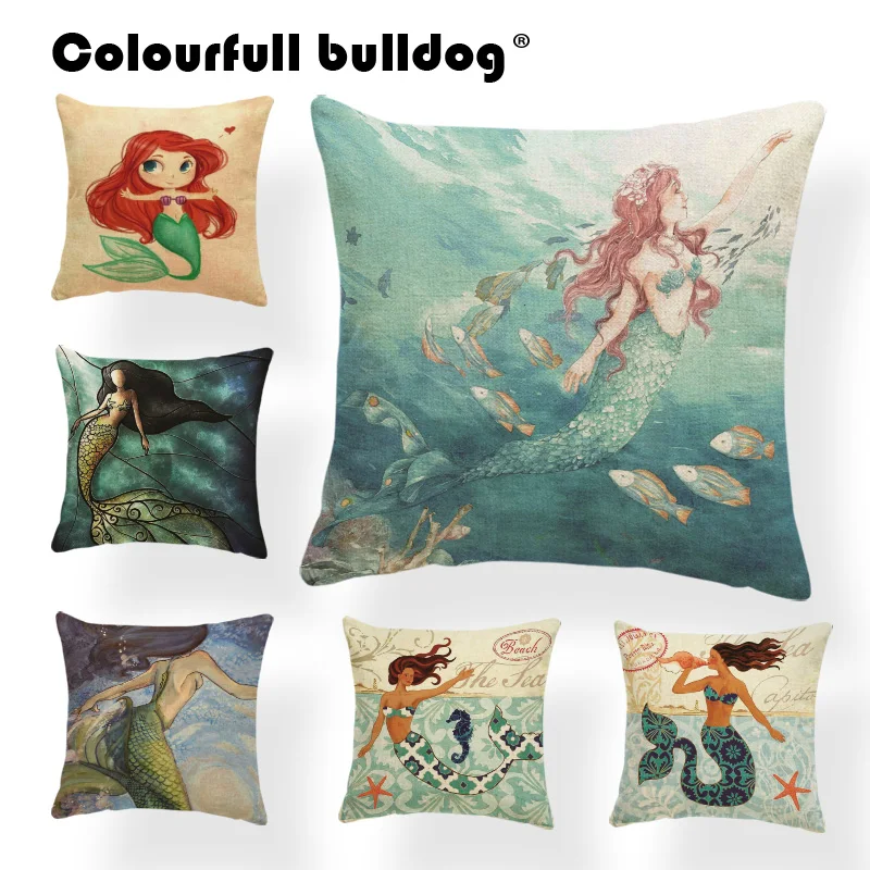 

Mermaid Pillow Sea Turtle Beach Fish Starfish Seahorse Cushions Charming Woman Anchor Ferry Conch Decorative Cushion Covers