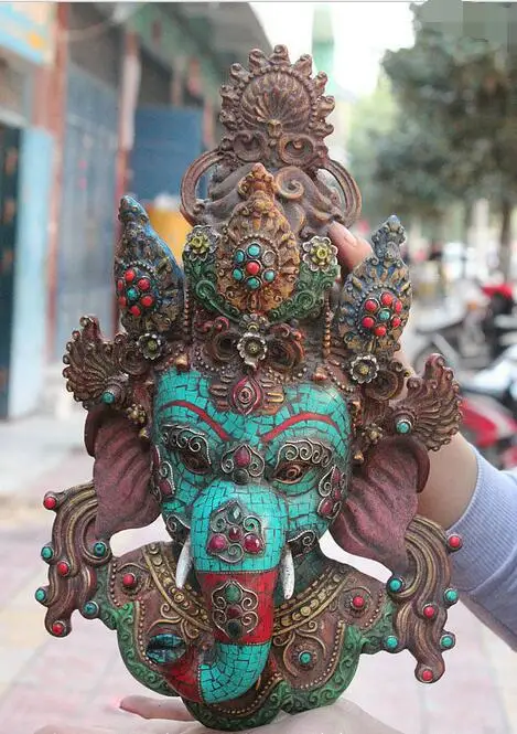 15" Tibet Wood Turquoise Ganapati Ganesh Lord Ganesha Elephant Buddha Head Mask fast
15" Tibet Wood Turquoise Ganapati Ganesh Lord Ganesha Elephant Buddha Head Mask fast