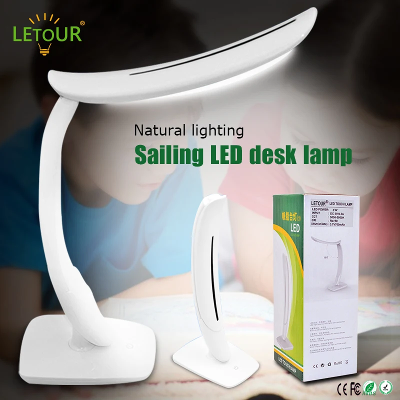 Image LED Desk Lamp Dimmable Touch Reading Lamp White Color 5500K USB Charging Folding Portable LED Light for Children Old Man Home