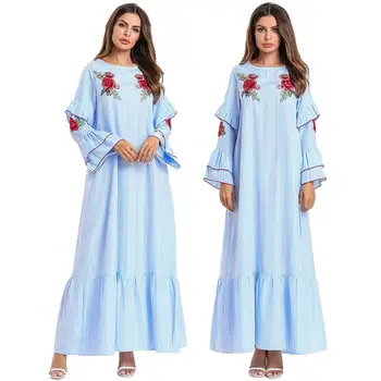 Flare Sleeve Women Long Dress Fashion Plaid Stripe Patchwork Embroidery Maxi Dress Muslim Casual Loose Ramadan Clothes Blue UAE
Flare Sleeve Women Long Dress Fashion Plaid Stripe Patchwork Embroidery Maxi Dress Muslim Casual Loose Ramadan Clothes Blue UAE