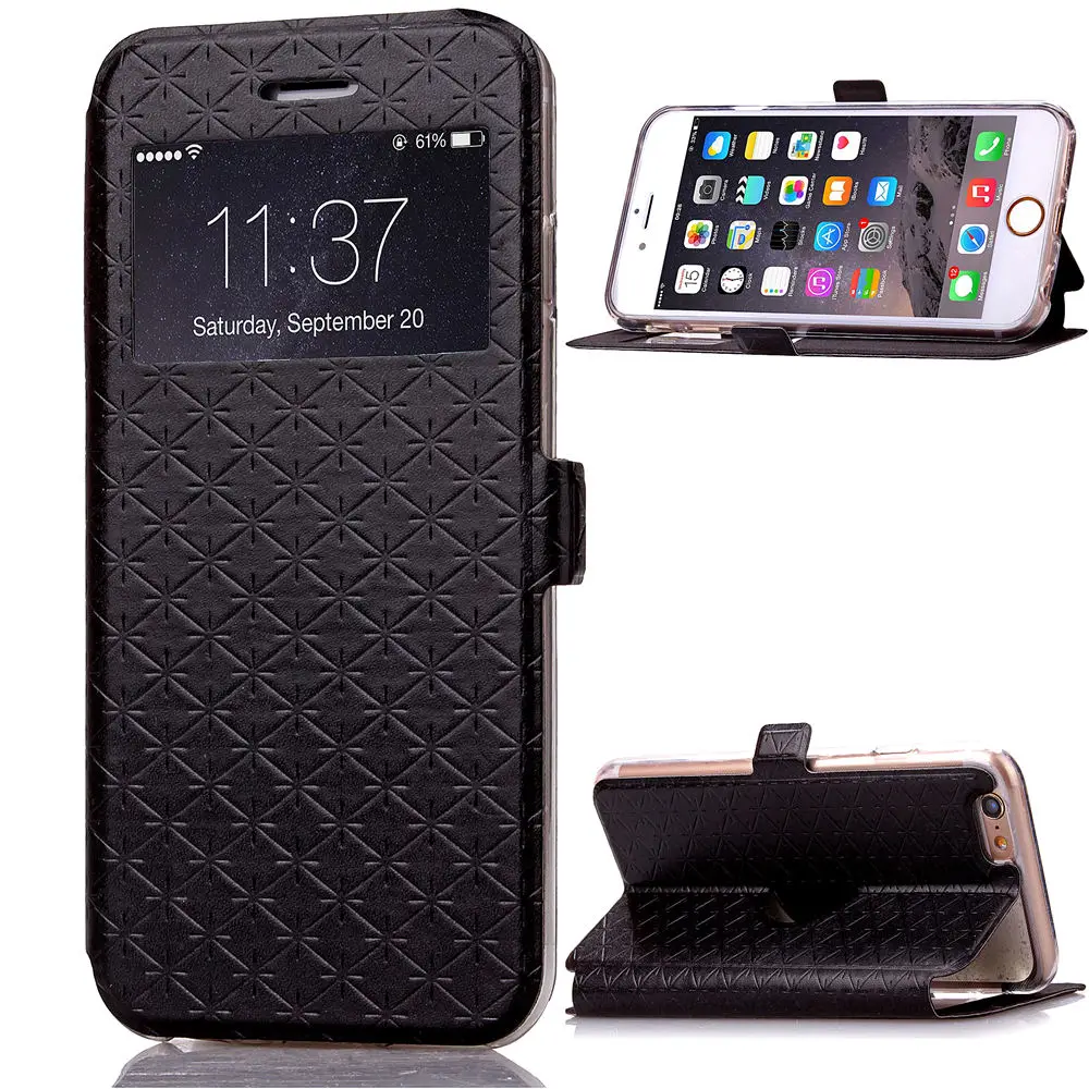 Luxury Plaid Card slots for iPhone 6 6s (4.7) touch One Window Flip TPU Leather Cases Stand Function Case Cover black iPhone6 6s
Luxury Plaid Card slots for iPhone 6 6s (4.7) touch One Window Flip TPU Leather Cases Stand Function Case Cover black iPhone6 6s