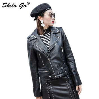 Streetwear Leather Jacket Womens Casual Locomotive Rivets Turn Down Sheepskin Genuine Leather Coat Moto Zip Slim Female Outwear
Streetwear Leather Jacket Womens Casual Locomotive Rivets Turn Down Sheepskin Genuine Leather Coat Moto Zip Slim Female Outwear
