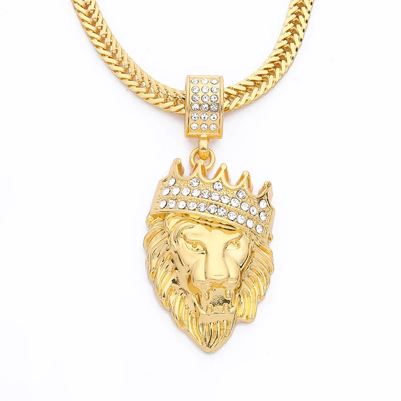 New Luxury Chunky Gold Punk Lion Head Pendant Necklace Full Rhinestone Necklace HipHop Lion King Crown Golden Chain Men Jewelry
New Luxury Chunky Gold Punk Lion Head Pendant Necklace Full Rhinestone Necklace HipHop Lion King Crown Golden Chain Men Jewelry