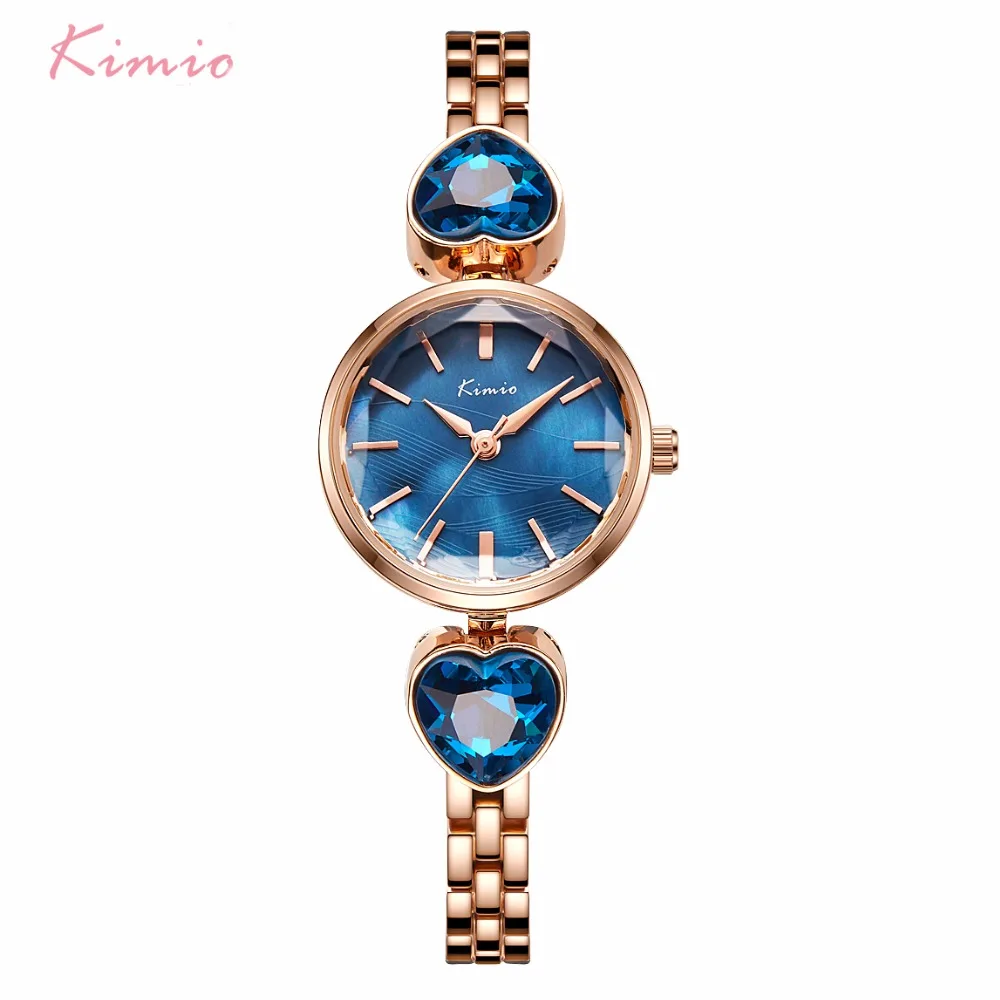Фото KIMIO женские кварцевые часы с синим кристаллом циферблатом разрезанием лица
