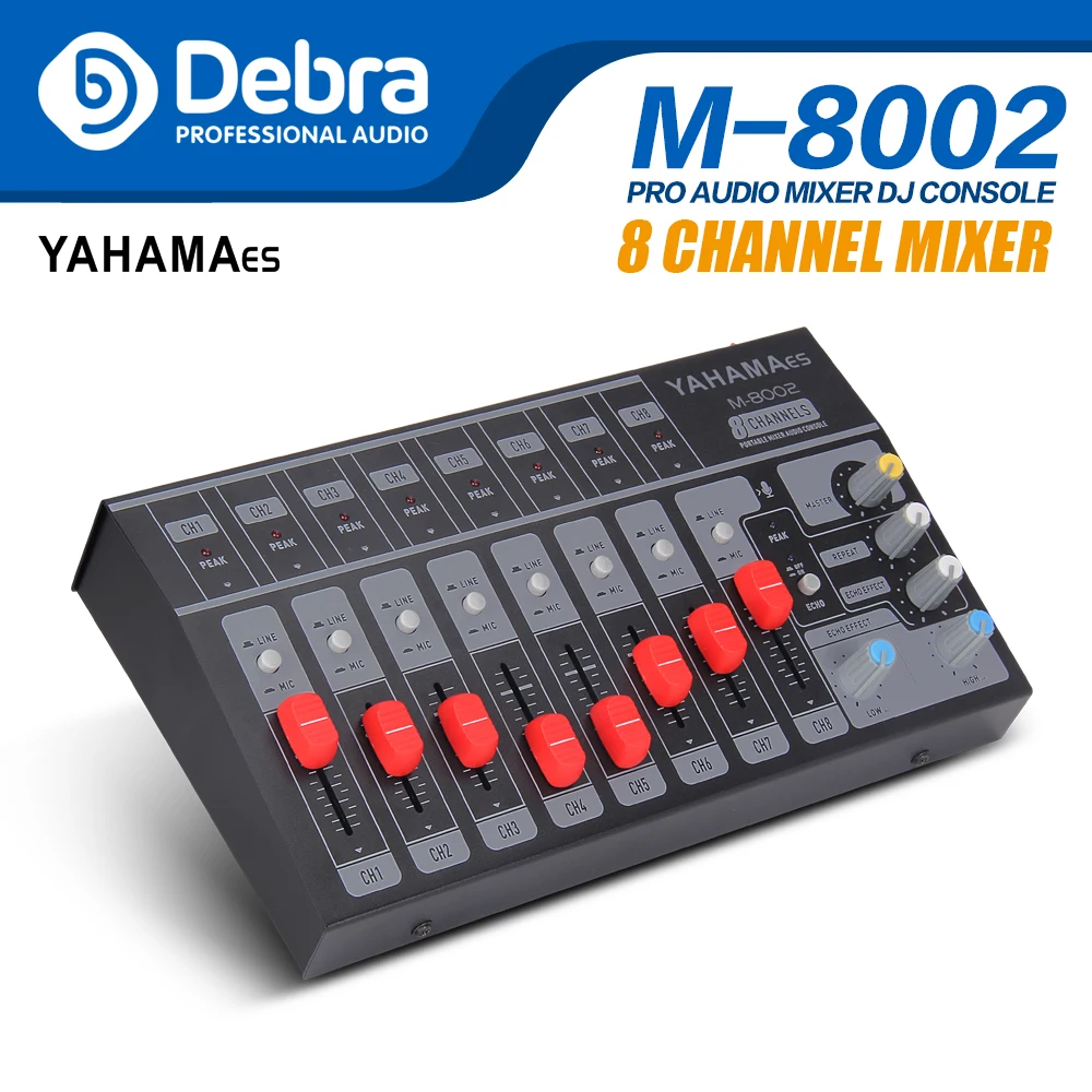 8 Channel single/4 Channel stereo USB Portable Mini mixer audio Console Mixer dj controller Extended for band, stage,karaok
8 Channel single/4 Channel stereo USB Portable Mini mixer audio Console Mixer dj controller Extended for band, stage,karaok