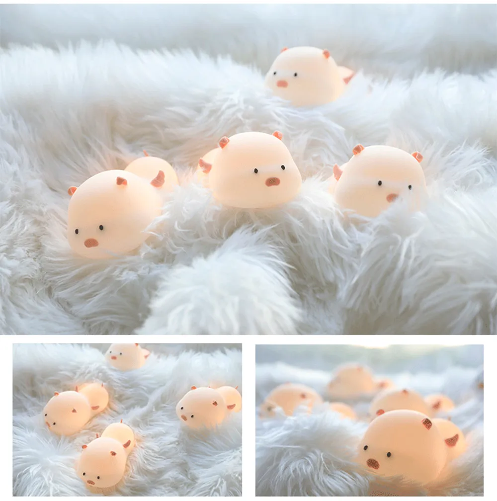 SuperNight Cute Pig LED Night Light Colorful Timing Dimmable Magnetic USB Silicone Bedroom Bedside Lamp for Children Kids Baby (6)