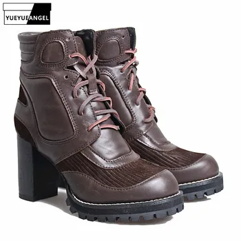 Retro Womens Platform Block Heels Boots Round Toe Lace Up Genuine Cow Leather High Heels Ankle Shoes Femme Runway Winter Booties 
Retro Womens Platform Block Heels Boots Round Toe Lace Up Genuine Cow Leather High Heels Ankle Shoes Femme Runway Winter Booties