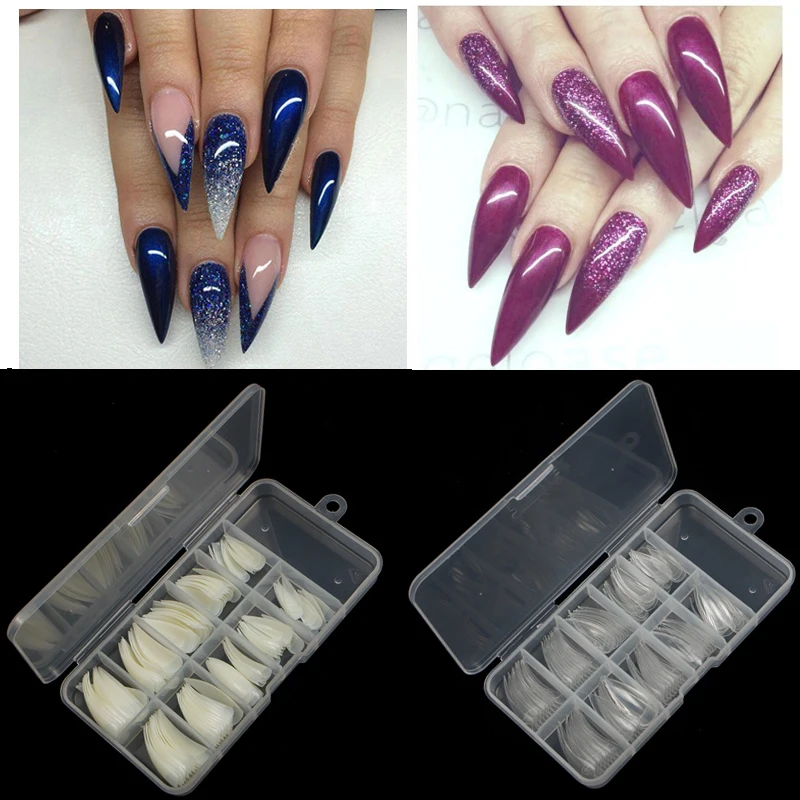 Box Nail Art Natural Half Cover Oval Sharp End Stiletto Long False 100pcs Box Nail Art Natural Half Cover Oval Sharp End Stiletto Long False Fake Nails Tips Manicure Artificial Salon