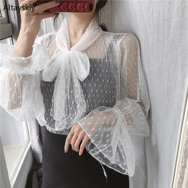 Shirts Women Sweet Korean Style Trendy Simple Kawaii Polka Dot Flare Sleeve Female Lace Casual Womens High Quality Soft Shirt
Shirts Women Sweet Korean Style Trendy Simple Kawaii Polka Dot Flare Sleeve Female Lace Casual Womens High Quality Soft Shirt