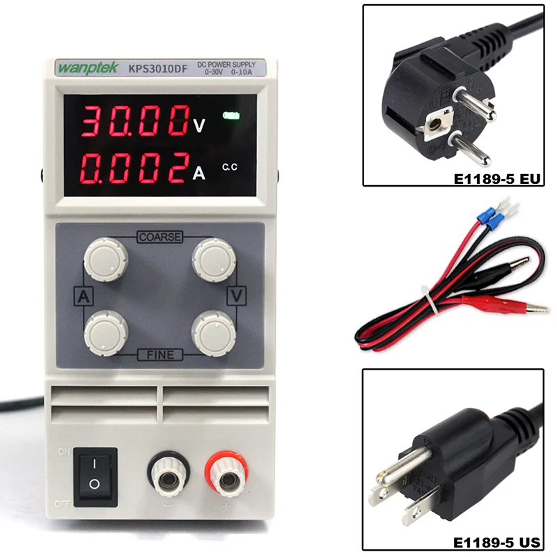 KPS3010DF 0-30V/0-10A 110V-230V 0.01V/0.001A EU LED Digital Adjustable Switch DC Power Supply mA Display 4 Digits
KPS3010DF 0-30V/0-10A 110V-230V 0.01V/0.001A EU LED Digital Adjustable Switch DC Power Supply mA Display 4 Digits