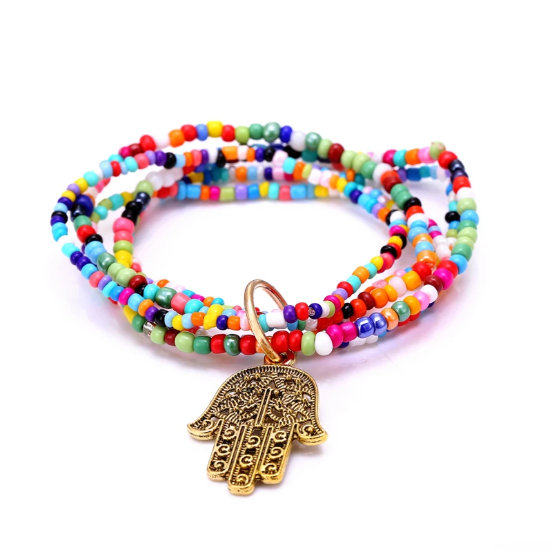 Julie Bohemian Style Jewelry Hamsa Symbol Pendant Multilayer Charm Bracelets Bangle Elastic Force Line Colorful Beads Bracelet
Julie Bohemian Style Jewelry Hamsa Symbol Pendant Multilayer Charm Bracelets Bangle Elastic Force Line Colorful Beads Bracelet