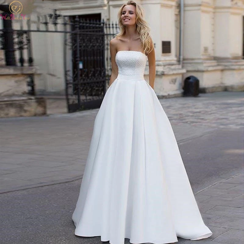 A-Line Lace up Wedding Dresses 2019 Stain Beaded ackless Sweep Train Bridal Dress Strapless Vestido de Noivas White Bridal Gowns
A-Line Lace up Wedding Dresses 2019 Stain Beaded ackless Sweep Train Bridal Dress Strapless Vestido de Noivas White Bridal Gowns