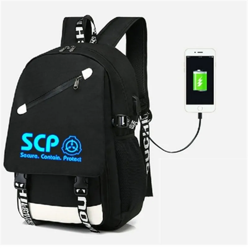 

SCP Secure contiene mochila protectora con bolsa de puerto USB bolso de hombro de viaje mochila escolar USB moda adolescentes Casual bolsa de ordenador portátil