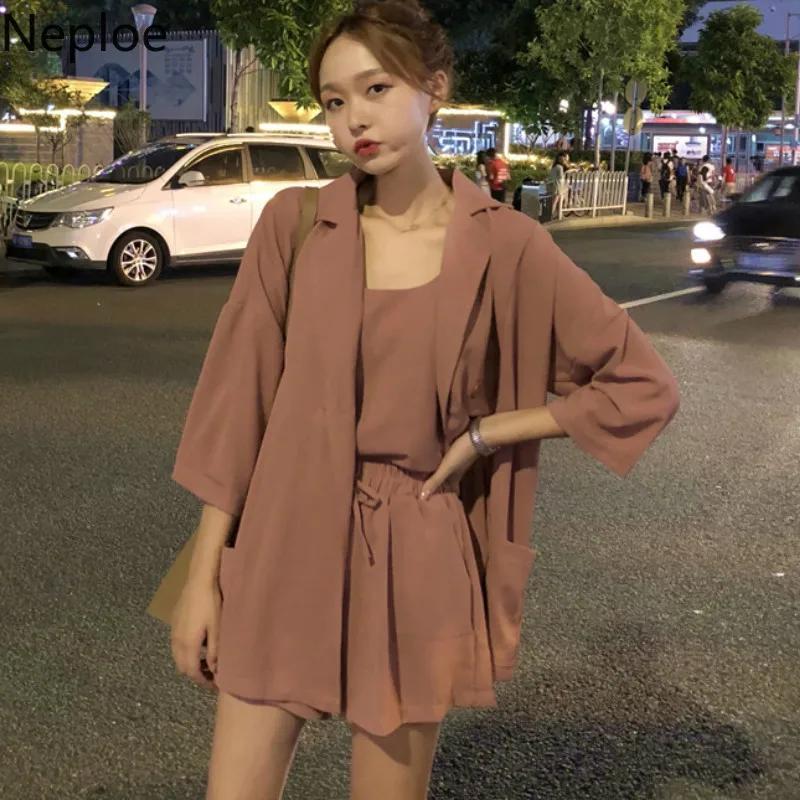 Neploe 3 Piece Set Women O-Neck Sleeveless Camis+One Button Short Sleeve Blazer+Drawstring High Waist Shorts Fashion Suits 43761
Neploe 3 Piece Set Women O-Neck Sleeveless Camis+One Button Short Sleeve Blazer+Drawstring High Waist Shorts Fashion Suits 43761
