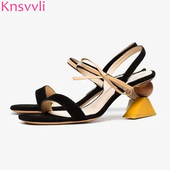 Knsvvli Strange Building blocks Heels Sandals Women Bowknot Black Suede Peep Toe Shoes Asymmetric High Heels sandalias mujer
Knsvvli Strange Building blocks Heels Sandals Women Bowknot Black Suede Peep Toe Shoes Asymmetric High Heels sandalias mujer