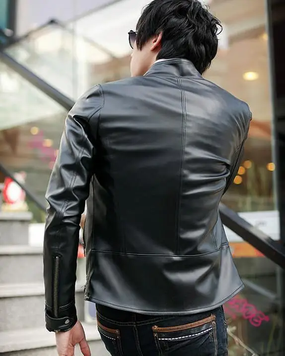 New Men's Spring And Autumn Clothing Slim Oblique Zipper Motorcycle pu Leather Outerwear Male Short Design Jacket #562950 | Мужская