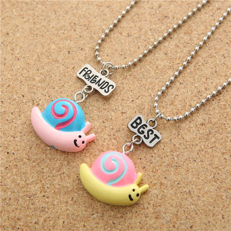 Children Best Friend Necklace Cute Pink Yellow Snail Pendant BFF 2 Friendship Jewelry Gifts For Kids 10 Set | Украшения и