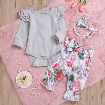 3pcs Toddler Newborn Baby Girl Solid Long Sleeve O-Neck Ruffle Romper Tops+Floral Print Long Pants+Headband Outfits Set Clothes
3pcs Toddler Newborn Baby Girl Solid Long Sleeve O-Neck Ruffle Romper Tops+Floral Print Long Pants+Headband Outfits Set Clothes