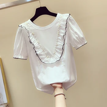 2019 Summer New Lotus Leaf Edge Nail Bead Shirt Womens Sweet Short Bubble Sleeve Bottom Shirt Slimming Girls Lady Blouse Tops
2019 Summer New Lotus Leaf Edge Nail Bead Shirt Womens Sweet Short Bubble Sleeve Bottom Shirt Slimming Girls Lady Blouse Tops