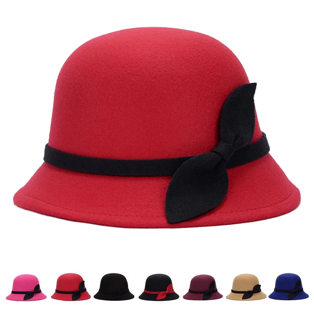 Newly Cute Fashion Ladies Women Faux Wool Felt Bucket Hats Cloche Derby Bowler Cap with Bowknot
Newly Cute Fashion Ladies Women Faux Wool Felt Bucket Hats Cloche Derby Bowler Cap with Bowknot