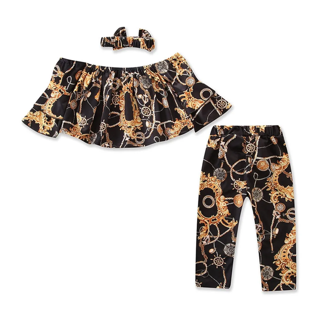 Toddler Kids Baby Girls Outfits Clothes Printing Off Shoulder Short-T-shirt+Pants+Headband Set 2PCS 0-5Years Children's Clothing
Toddler Kids Baby Girls Outfits Clothes Printing Off Shoulder Short-T-shirt+Pants+Headband Set 2PCS 0-5Years Children's Clothing