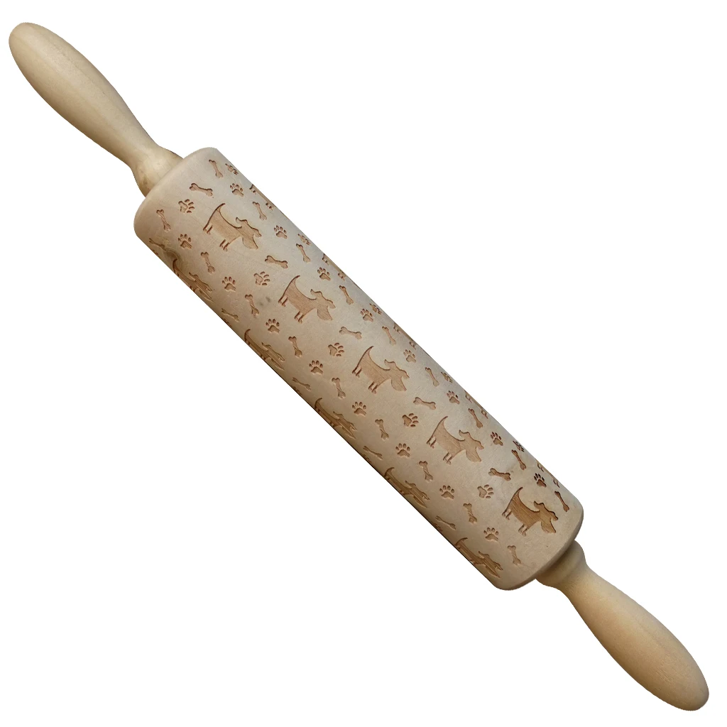 Wooden Dog Bone Paw Embossed Rolling Pin Baking Tools Kids Party Favors