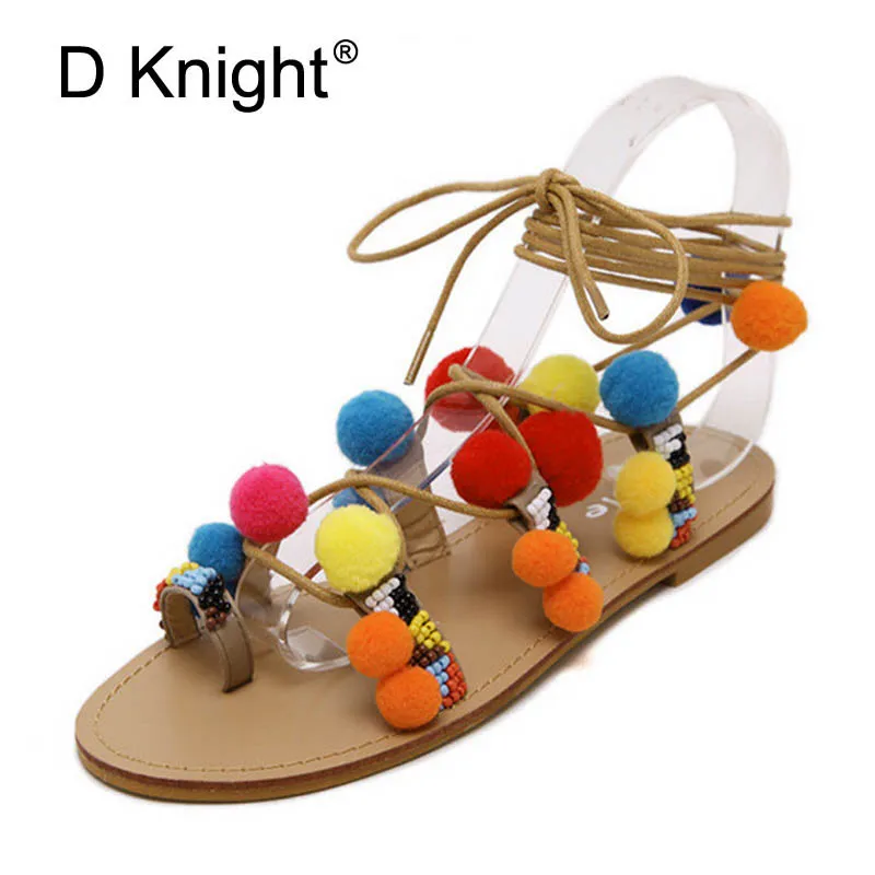 Summer Colorful Flower Ball PomPom Sandals Flat With Roman Gladiator Sandals Women High Lace Thong Flip Flops Shoes Woman E46
Summer Colorful Flower Ball PomPom Sandals Flat With Roman Gladiator Sandals Women High Lace Thong Flip Flops Shoes Woman E46