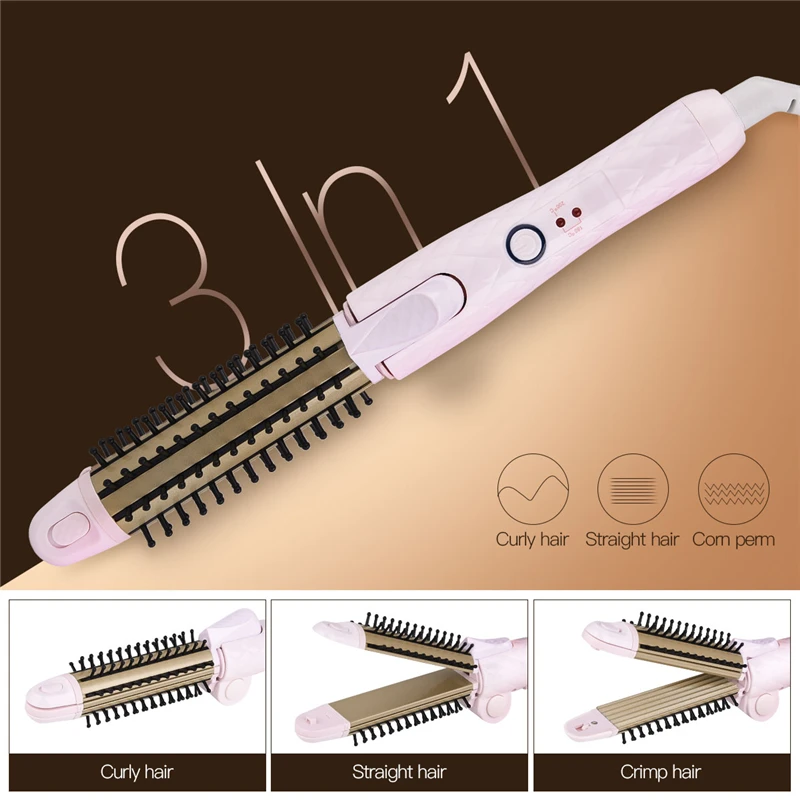 

3 in 1 Foldable Electric Hair Curling Iron Hair Straightener Hair Curler Corn Corrugated Waver Crimper Tongs Flat Iron Plate 49