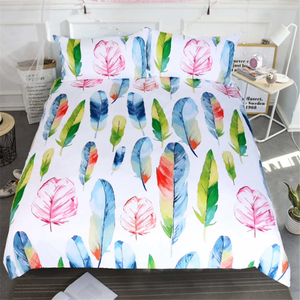 3d Watercolors Feather Duvet Cover Pillow Cases Bedding Twin Full