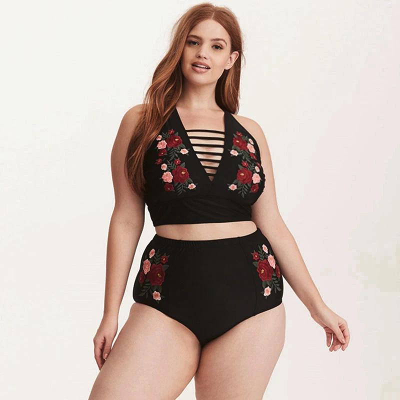 

Sexy Embroidery Print Female Swimsuit Push Up Women Bikini Big Breast High Waist Beachwear Bathing suit Biquini Plus Size 5XL