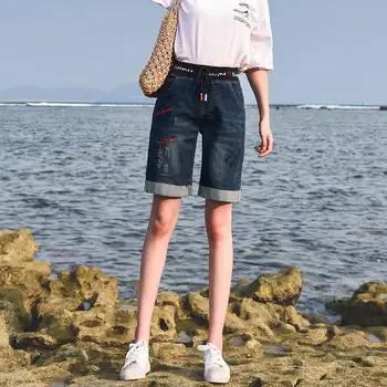 Nonis Summer Deep Blue Short Knee Length Shorts Women Elastic Waist Pocket Chic Beach Jeans Female Hot Streetwear Plus Size 2019
Nonis Summer Deep Blue Short Knee Length Shorts Women Elastic Waist Pocket Chic Beach Jeans Female Hot Streetwear Plus Size 2019